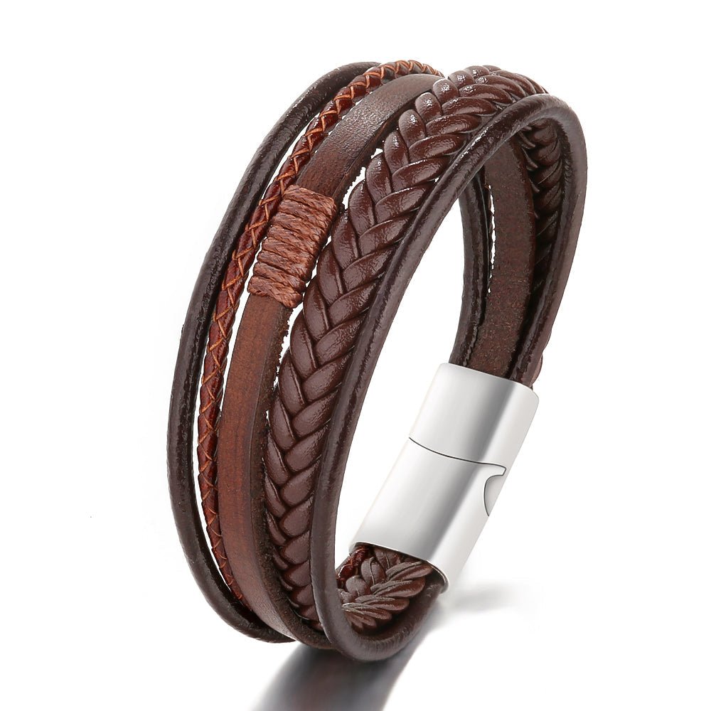 läderarmband med fyra remmar brun färg, silver lås