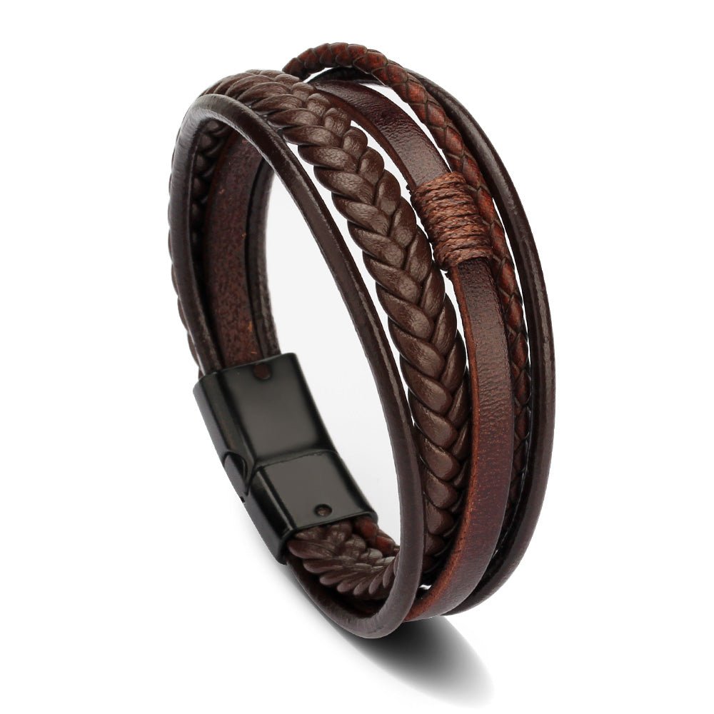 läderarmband med fyra remmar brun färg, svart lås