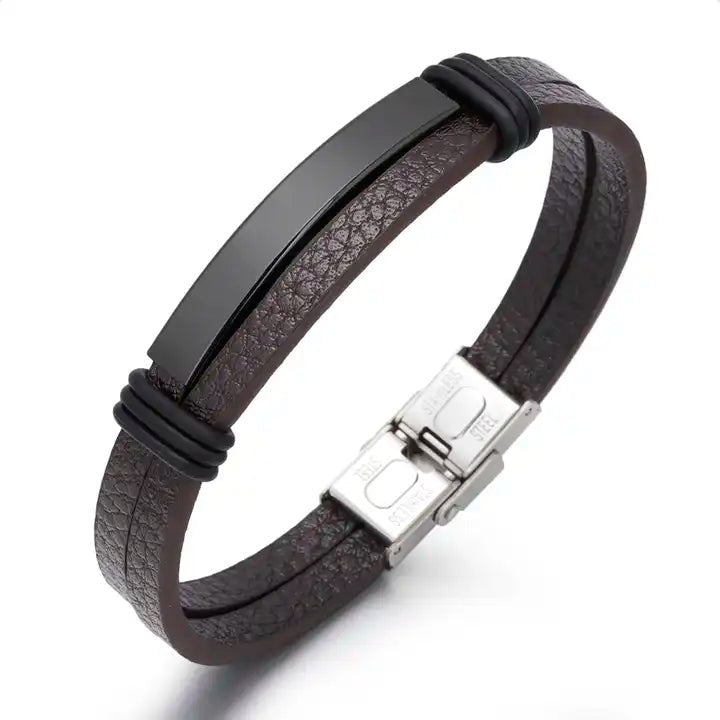 läderarmband med två remmar, brun färg och silver lås