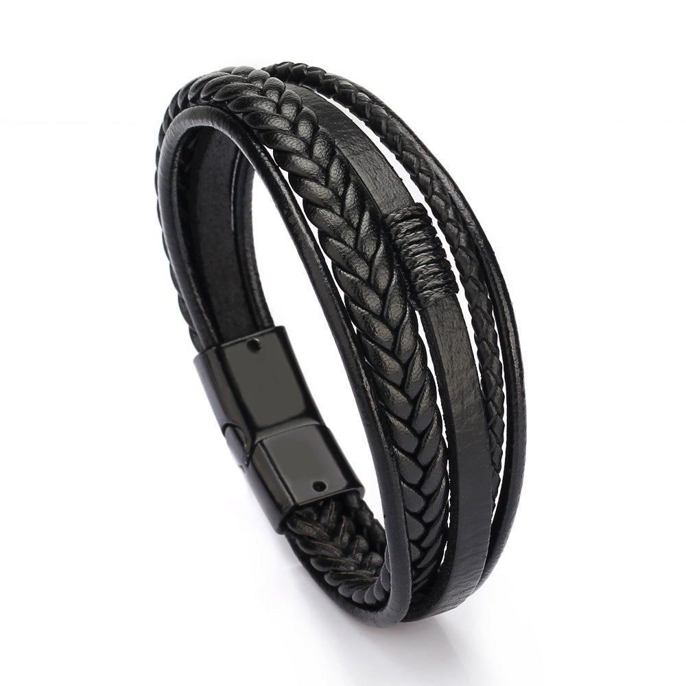läderarmband med fyra remmar svart färg, svart lås