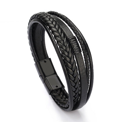 läderarmband med fyra remmar svart färg, svart lås
