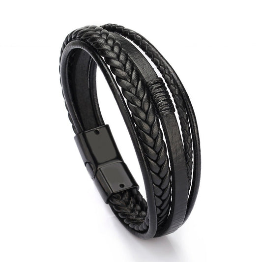 läderarmband med fyra remmar svart färg, svart lås